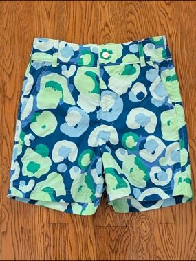 Emily McCarthy Blue Green Sea Glass Cheetah Print Boys Swim Trunks Shorts
